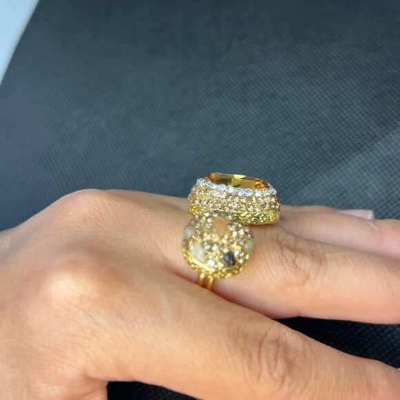 Amber And Champagne Double Adjustable Statement Ring - Picture 8 of 16